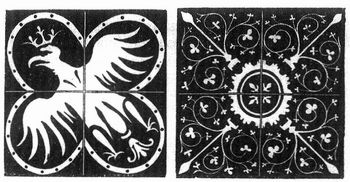 Fig. 1 u. 2. Französische Bodenfliese (13. Jahrh.).